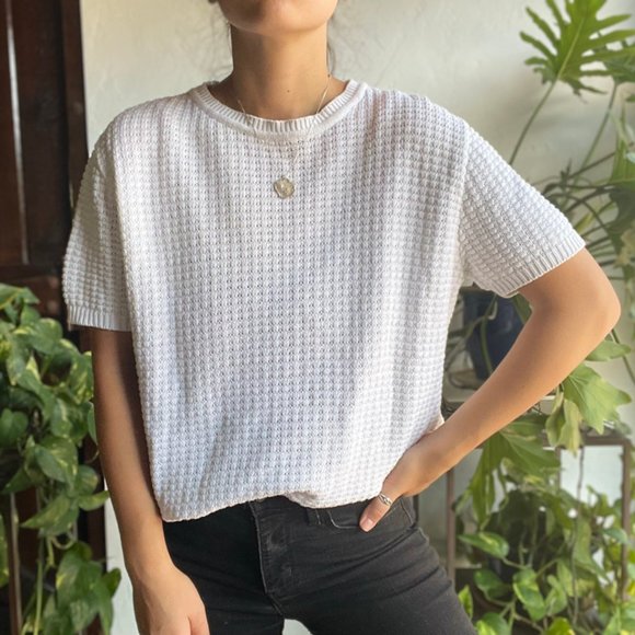 🏷 Sold | Jones NY Boxy White Knit Tee - Picture 2 of 6